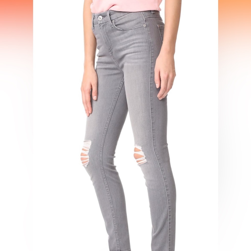 7 FOR ALL MANKIND GREY DISTRESSED SKINNY JEANS